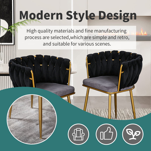 Mercer41 Kwaku Kitchen Dining Chairs Velvet Upholstered Arm Chair with